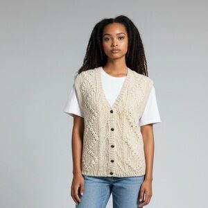 Vintage Handmade Jennifer Applegate cream Cable Knit Button-Front Sweater Vest
